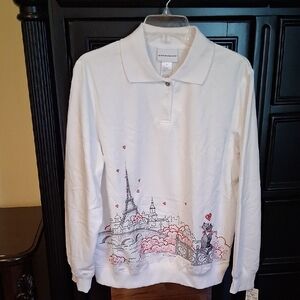 Alfred Dunner Valentine Cream Long Sleeve Shirt NWT